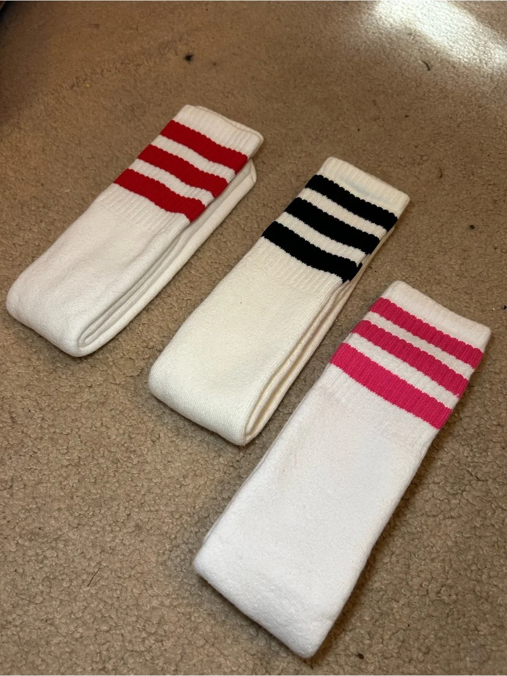 NWT, White Knee-High Socks with Stripes - Athletic Tube Socks
